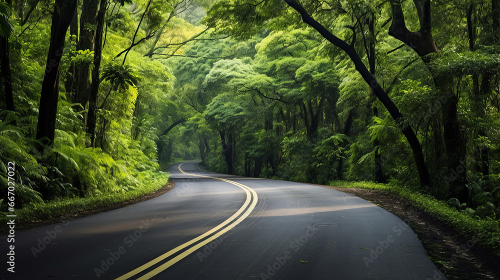 Fototapeta premium Road curving through the lush greenery