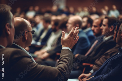 Seminar business meeting doctor conference audience presentation education lecture hospital event training hand question raise asking group convention congress speech photo