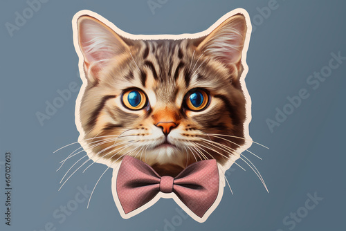 Sticker of a cat wearing a bow tie, digital art