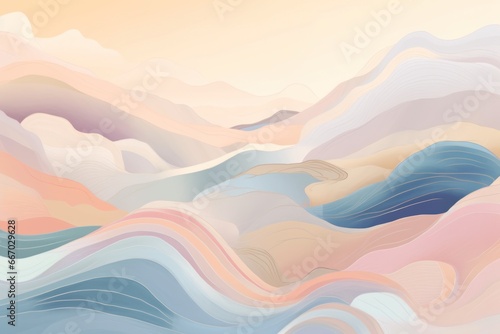 Luxury abstract painting landscape psychedelic illustration. Gold pastel mystery futuristic artwork, digital painting for interior design, fashion textile fabric, wallpaper