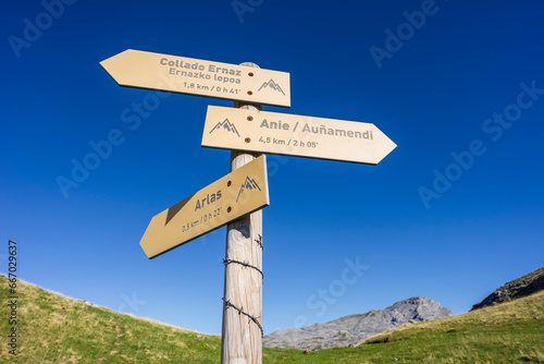 information panel, on peak of Anie, Navarrese-French Pyrenees, Navarra, Spain © Tolo