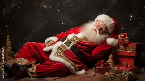 Yuletide Rest: Santa Claus Napping on Presents , generated by IA 