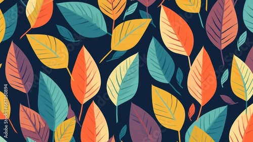 Leaf pattern with simple, stylized leaf shapes in a vibrant color palette. AI generated