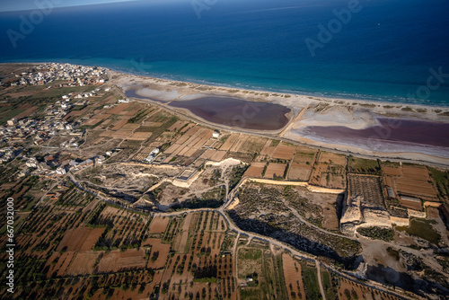 View of the Tunisian coast and salt flats - Monastir governorate - Tunisia