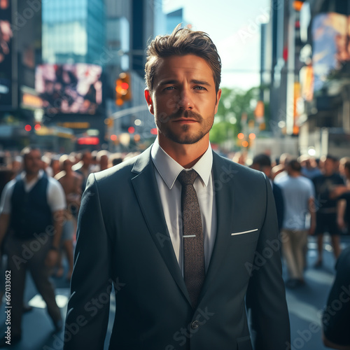 Handsome young man in a business suit is walking in the city.  © korkut82