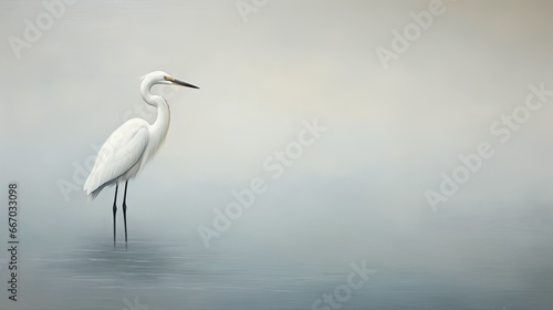  a white bird standing in the water on a foggy day.  generative ai © Anna