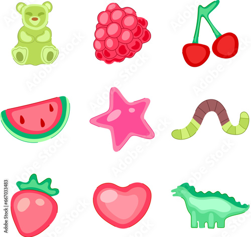 jelly set cartoon. sweet food, sugar pink, red gelatin jelly sign. isolated symbol vector illustration