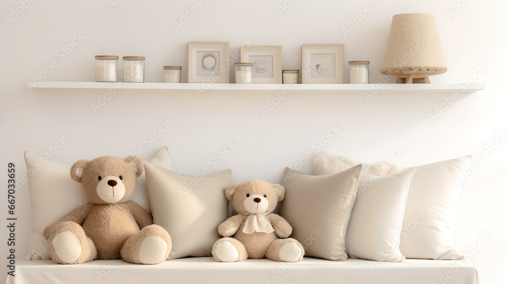Adorable Bear Shelf: Bright Decor and Cuddly Charm on Display Adorable Bear Shelf: Bright Decor and Cuddly Charm on Display