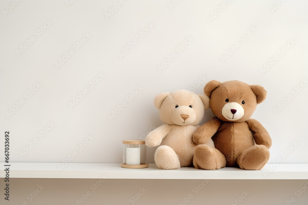Kuschelige Teddybären auf hellem Regal: Gemütliche Atmosphäre Kuschelige Teddybären auf hellem Regal: Gemütliche Atmosphäre