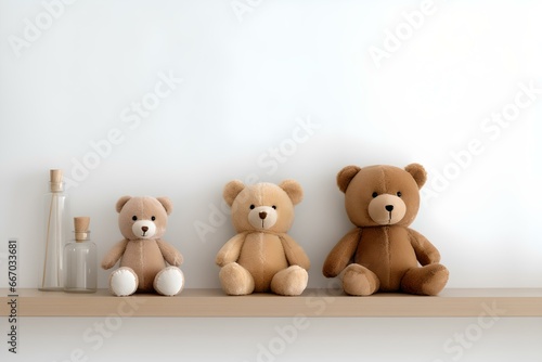 Kuscheliger Teddybärenzauber: Wohlfühlatmosphäre auf dem hellen Regal