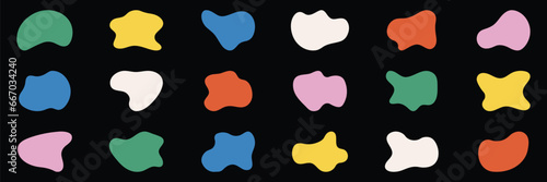Color Organic Blob, Amoeba Set. Fluid Amorphous Shape. Random Round Irregular Form Collection. Asymmetric Dynamic Bubbles, Abstract Design Element. Liquid Blotch. Isolated Vector Illustration