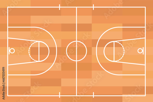 Wooden Basketball court floor with lines top view, gym parquet, Basketball field.