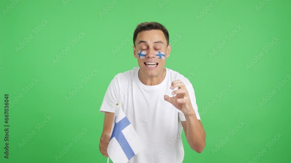 Man cheering for Finland during a match that is lost Man cheering for Finland during a match that is lost