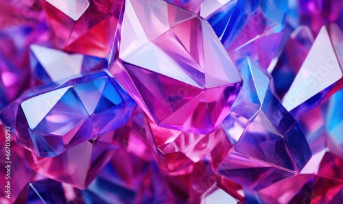 close-up of a bunch of colorful crystals in purple and blue.