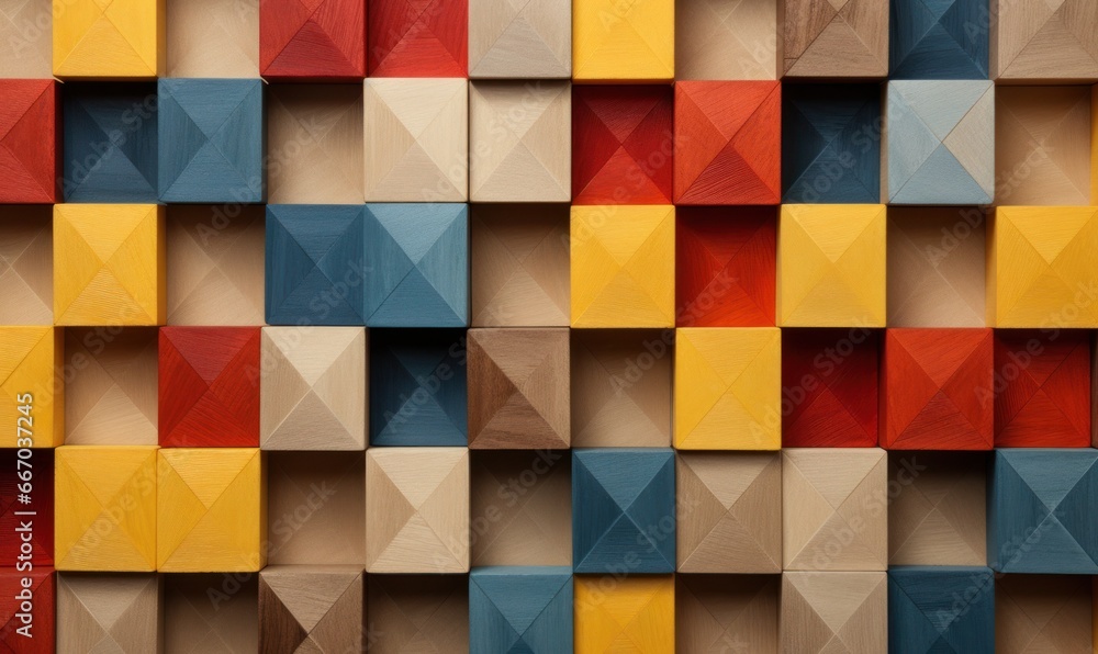Colorful wooden cubes of different sizes and shapes as a background.