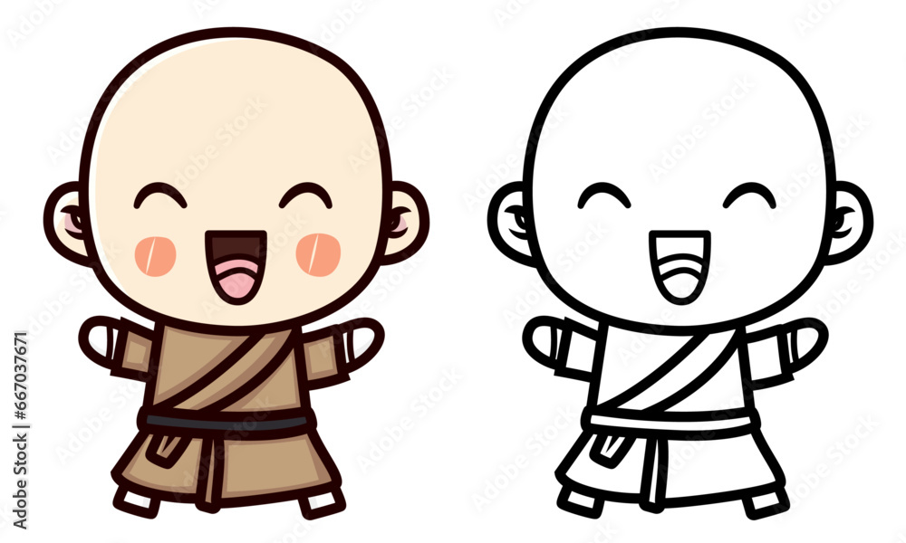 Cute happy monk doodle style vector illustration, Cute monk, religious shaolin monk cute doodle style stock vector image Cute happy monk doodle style vector illustration, Cute monk, religious shaolin monk cute doodle style stock vector image