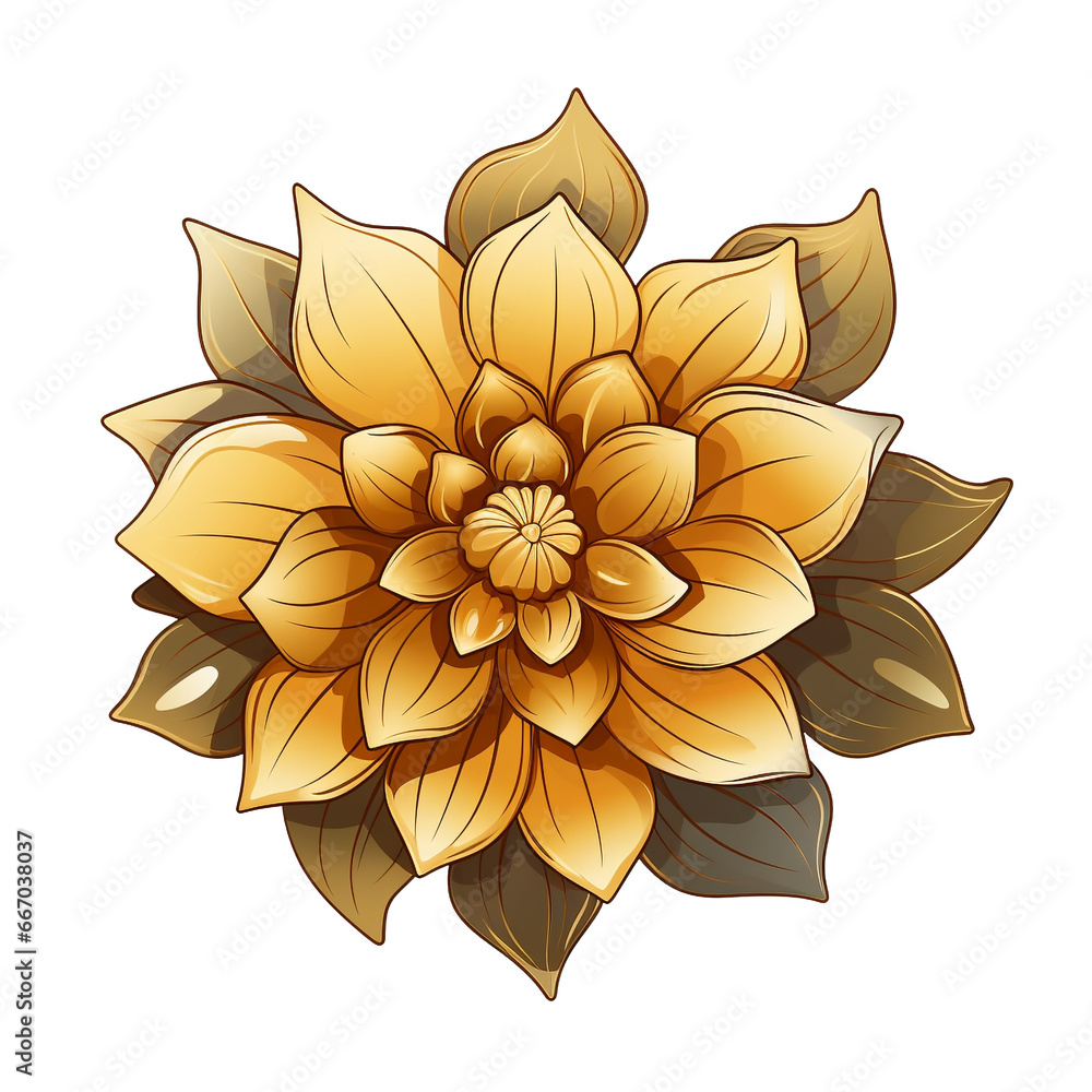 isolated illustration of gold exotic flower. Created with Generative AI