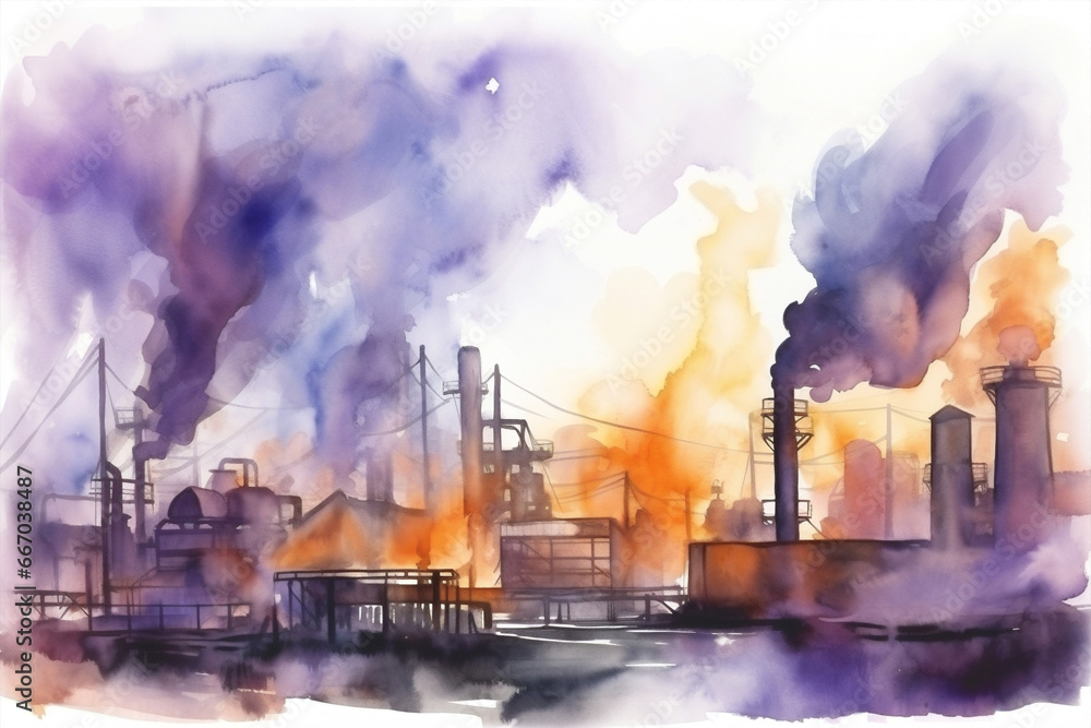 Refinery chimney smoke industrial energy production factory plant oil ecology technology chemistry pollution