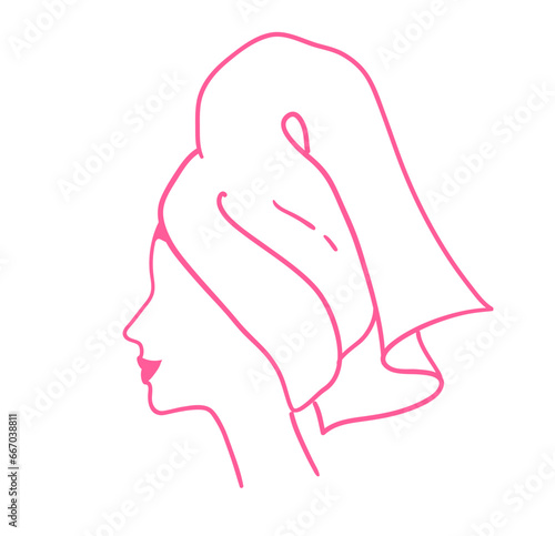 Vector illustration sketch of side view female portrait wrapped with towel in pink color