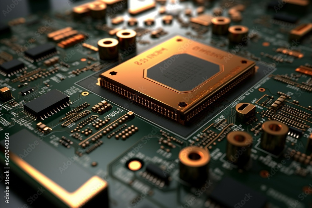 Precision engineered circuit board embellished with intricate elements and connections Precision engineered circuit board embellished with intricate elements and connections