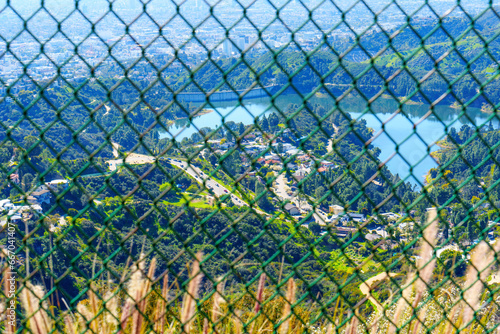 Hollywood Reservoir Seen through a Wire-Mesh Fence