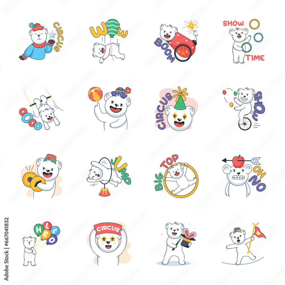 Set of Circus Bear Doodle Stickers
Set of Circus Bear Doodle Stickers
