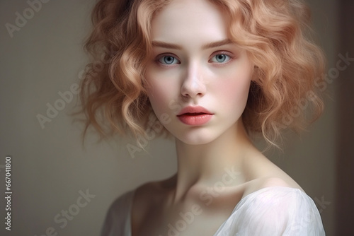 Portrait of young girl with clean skin and soft makeup