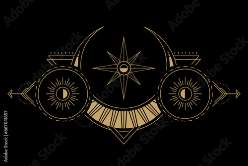 mysterious triangle golden magical moon vector design