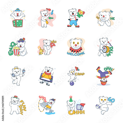 Cute Collection of Circus Teddy Doodle Stickers
