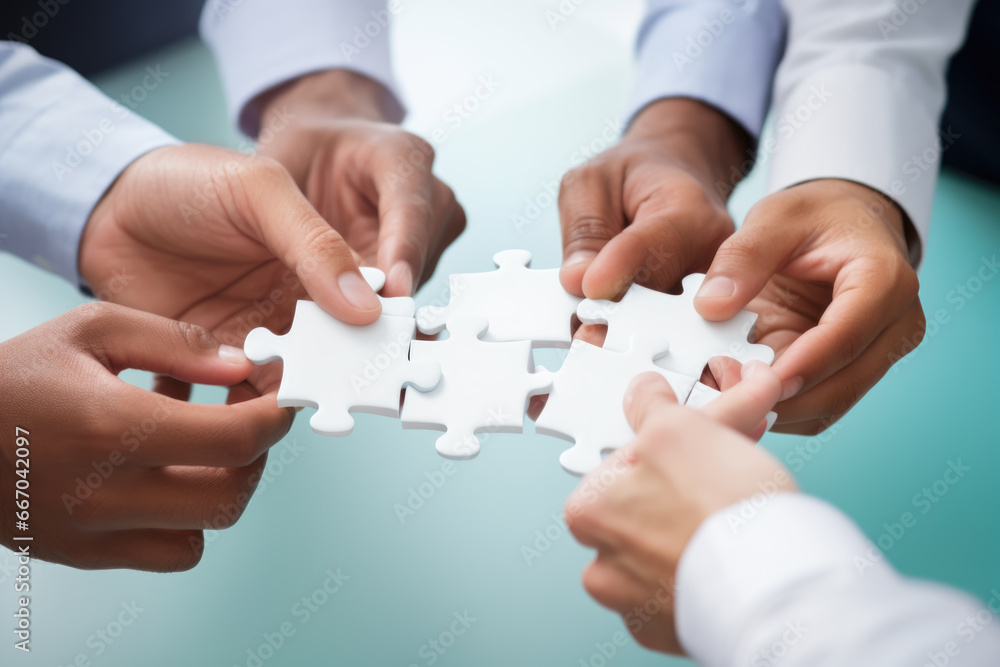 Business hands, puzzle and group of people for solution, teamwork and goals, integration and success. Team building, synergy and collaboration Business hands, puzzle and group of people for solution, teamwork and goals, integration and success. Team building, synergy and collaboration