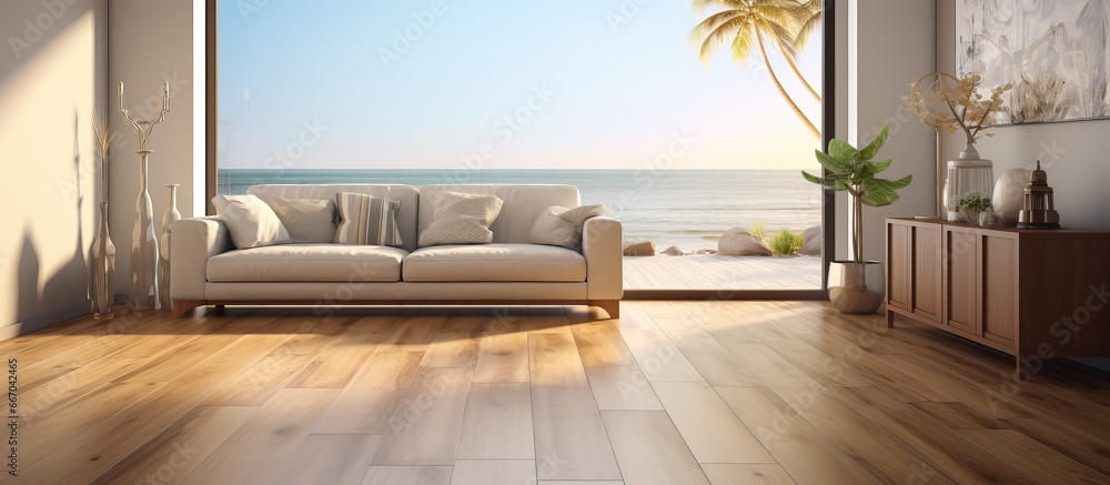 Laminate flooring made of teak suitable for residential use in tropical areas - obrazy, fototapety, plakaty 