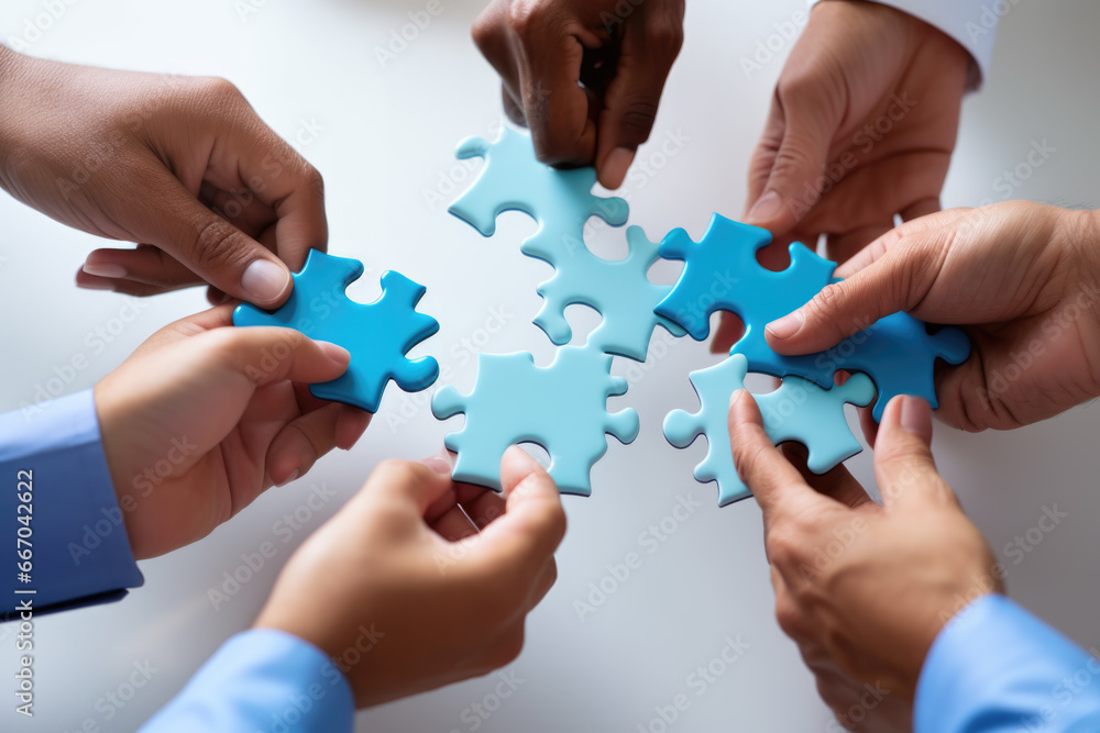 Business hands, puzzle and group of people for solution, teamwork and goals, integration and success. Team building, synergy and collaboration Business hands, puzzle and group of people for solution, teamwork and goals, integration and success. Team building, synergy and collaboration