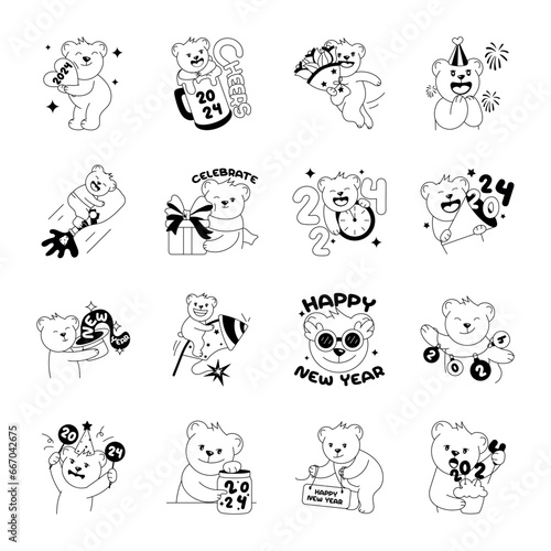 Doodle Style Happy New Year Stickers