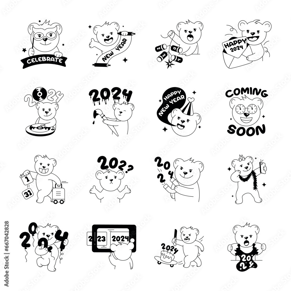 Collection of New Year Celebration Doodle Stickers
Collection of New Year Celebration Doodle Stickers