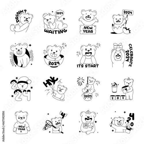 Modern Doodle Stickers of Happy New Year 2024 

