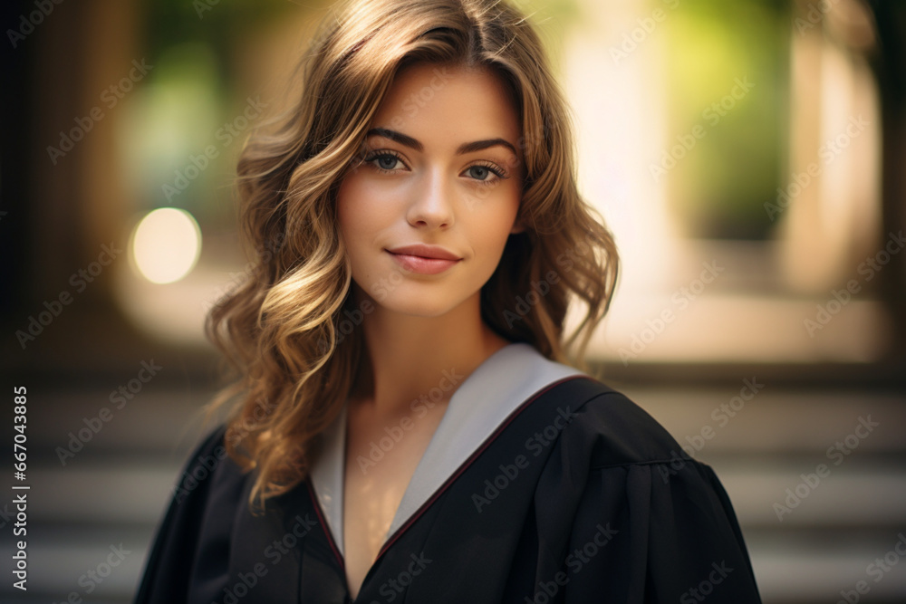 Portrait of woman in college graduation gown Portrait of woman in college graduation gown