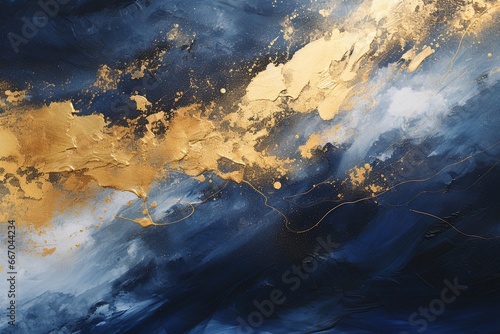 Blue and Gold Abstract Canvas Painting © Cyprien Fonseca