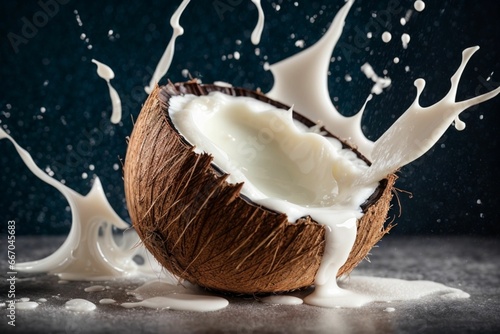 Cracked coconut with splashes of milk © RENDISYAHRUL