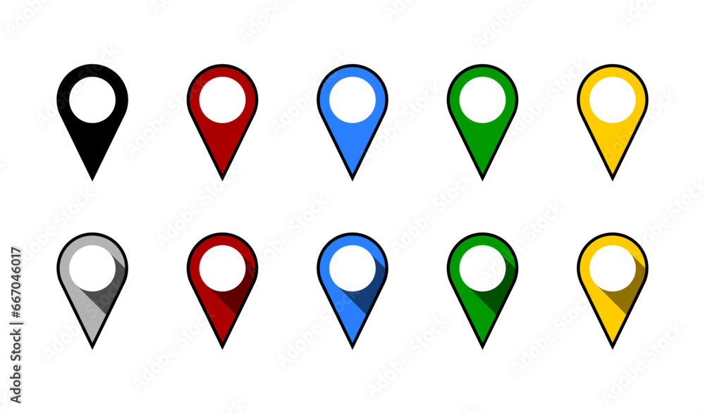 Location Pointer Pin or You Are Here Marker Hotspot Symbol Sign Icon Set with Flat and 3D Style Shadow Effect. Vector Image. Location Pointer Pin or You Are Here Marker Hotspot Symbol Sign Icon Set with Flat and 3D Style Shadow Effect. Vector Image.