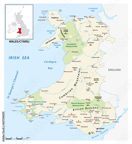 Vector map of the British country of Wales