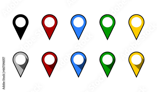 Location Pointer Pin or You Are Here Marker Hotspot Symbol Sign Icon Set with Flat and 3D Style Shadow Effect. Vector Image.