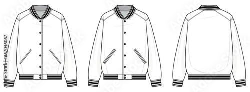Couple bomber jacket technical fashion illustration. bomber jacket vector template illustration. front and back view. oversized. drop shoulder. unisex. white colour. CAD mockup.
