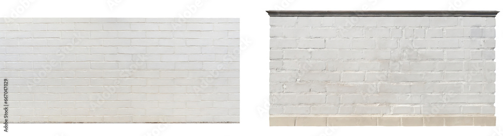 Naklejka premium Set of white modern brick walls, with copy space for text and design, suitable as barriers, fences, or walls, isolated on a transparent background. High-quality PNG cutout or clipping path.