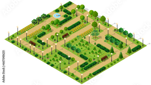 Isometric people lifestyle communication in an urban environment in a park