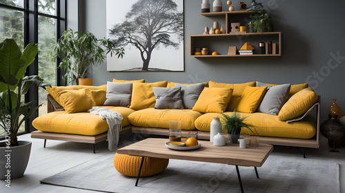 Scandinavian studio apartment. Modest home interior design of modern living room 