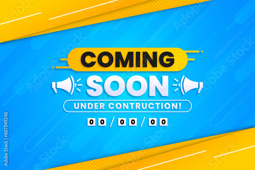 Coming soon with megaphone design on abstract background