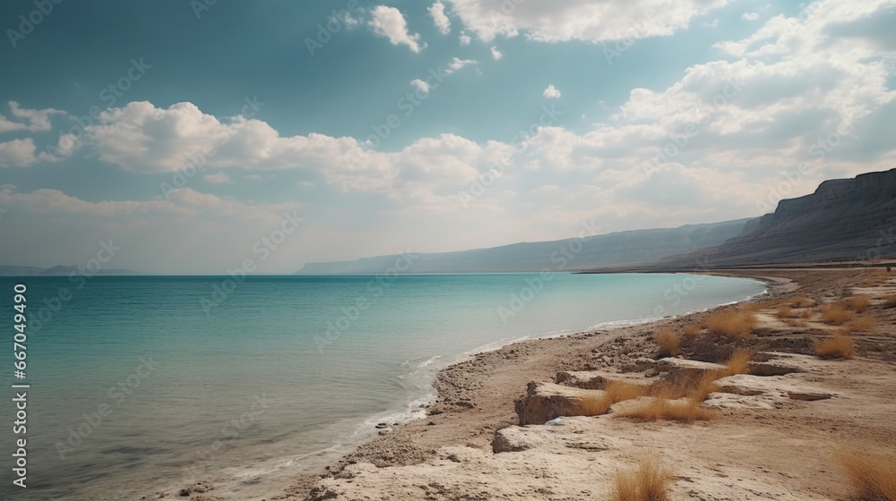 Nature's Saline Masterpiece: A Serene Expanse of the Dead Sea, Israel's Storied Waters, Reflecting Millennia of History and Healing.