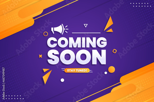 Coming soon with megaphone design on abstract background