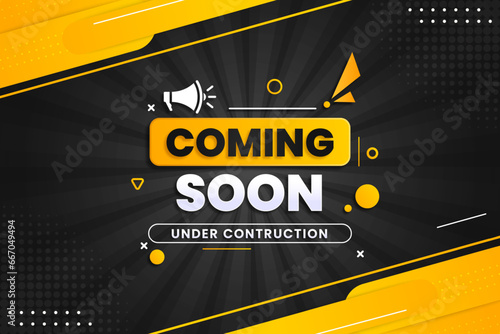 Coming soon with megaphone design on abstract background