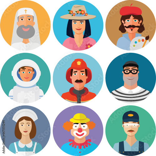 avatars profession icons set isolated on white background vector